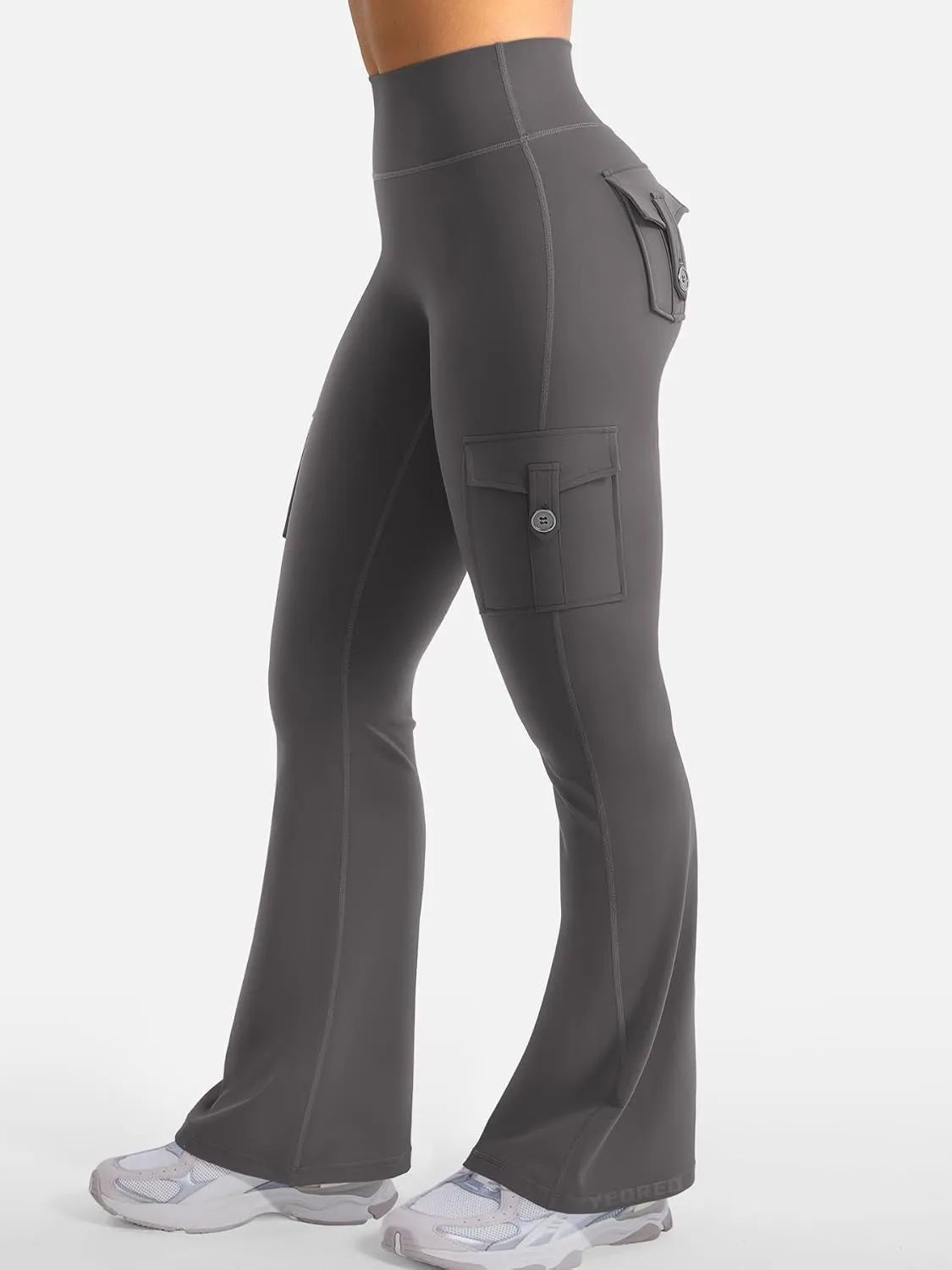 YEOREO CoreFlex Women Workout Flare Leggings with Pockets Hidden Scrunch High Waisted Cargo Gym Yoga No Front Seam Leggings