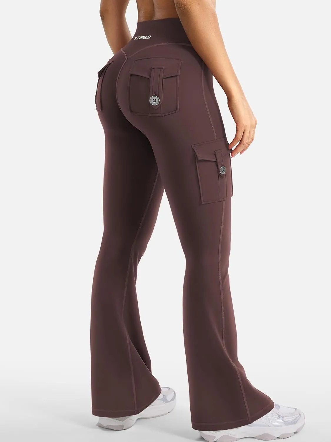 YEOREO CoreFlex Women Workout Flare Leggings with Pockets Hidden Scrunch High Waisted Cargo Gym Yoga No Front Seam Leggings