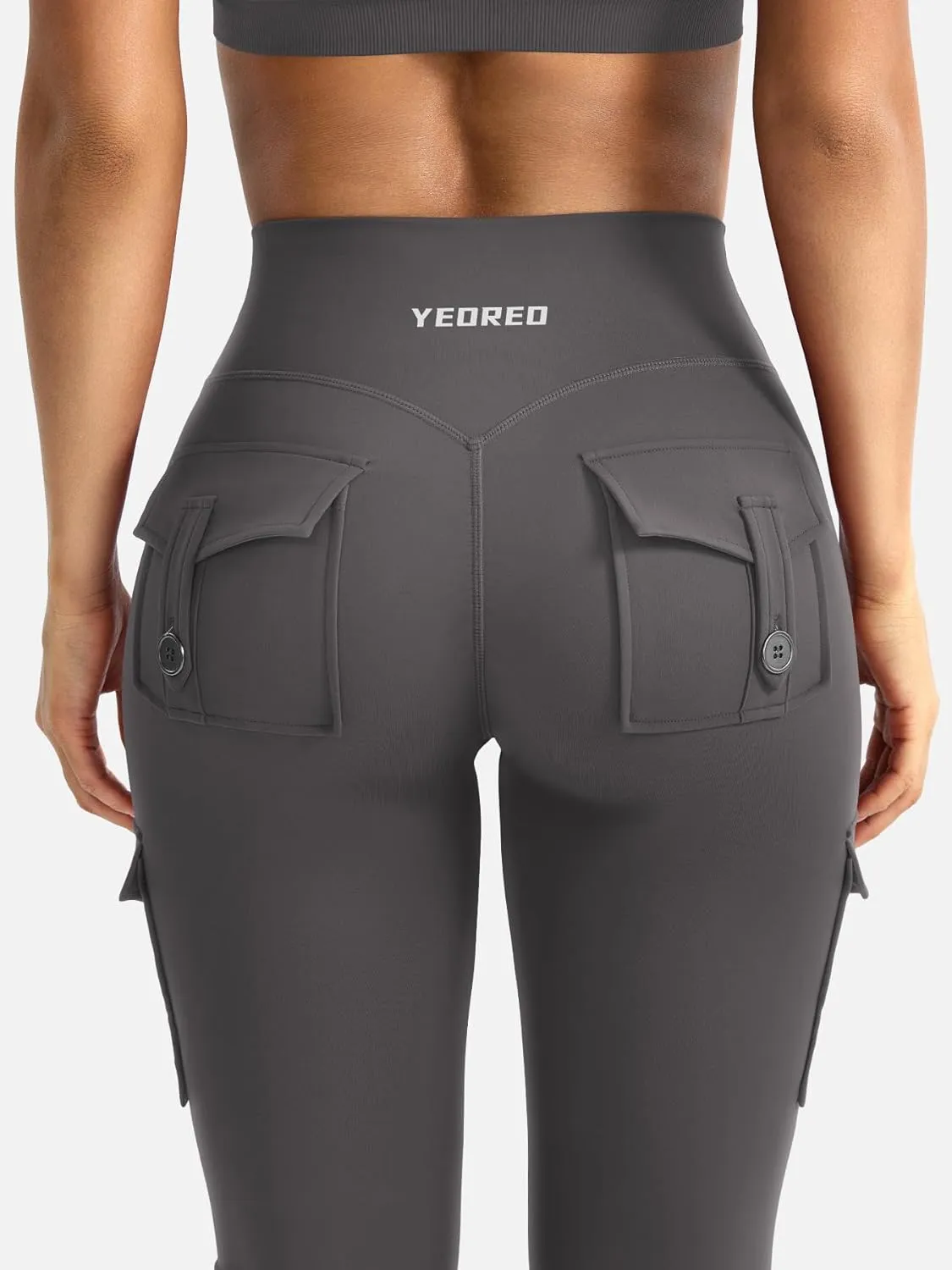 YEOREO CoreFlex Women Workout Flare Leggings with Pockets Hidden Scrunch High Waisted Cargo Gym Yoga No Front Seam Leggings