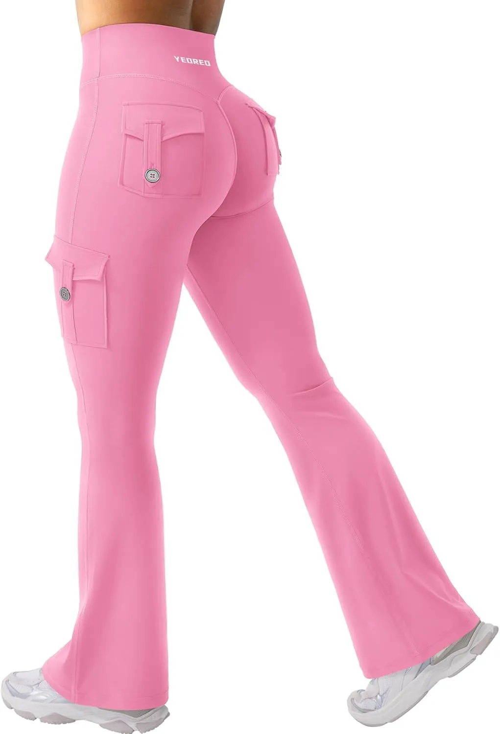 YEOREO CoreFlex Women Workout Flare Leggings with Pockets Hidden Scrunch High Waisted Cargo Gym Yoga No Front Seam Leggings