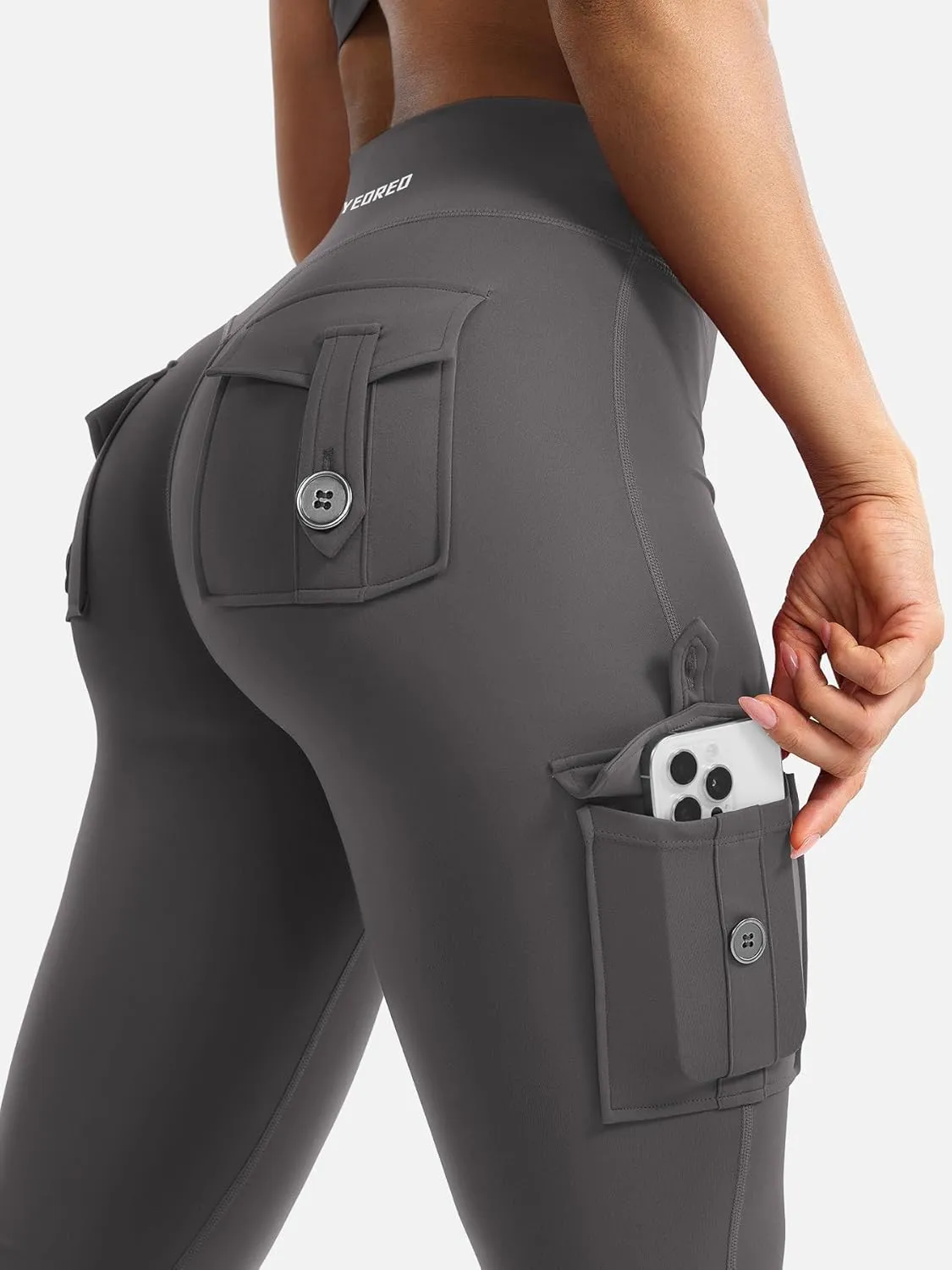 YEOREO CoreFlex Women Workout Flare Leggings with Pockets Hidden Scrunch High Waisted Cargo Gym Yoga No Front Seam Leggings