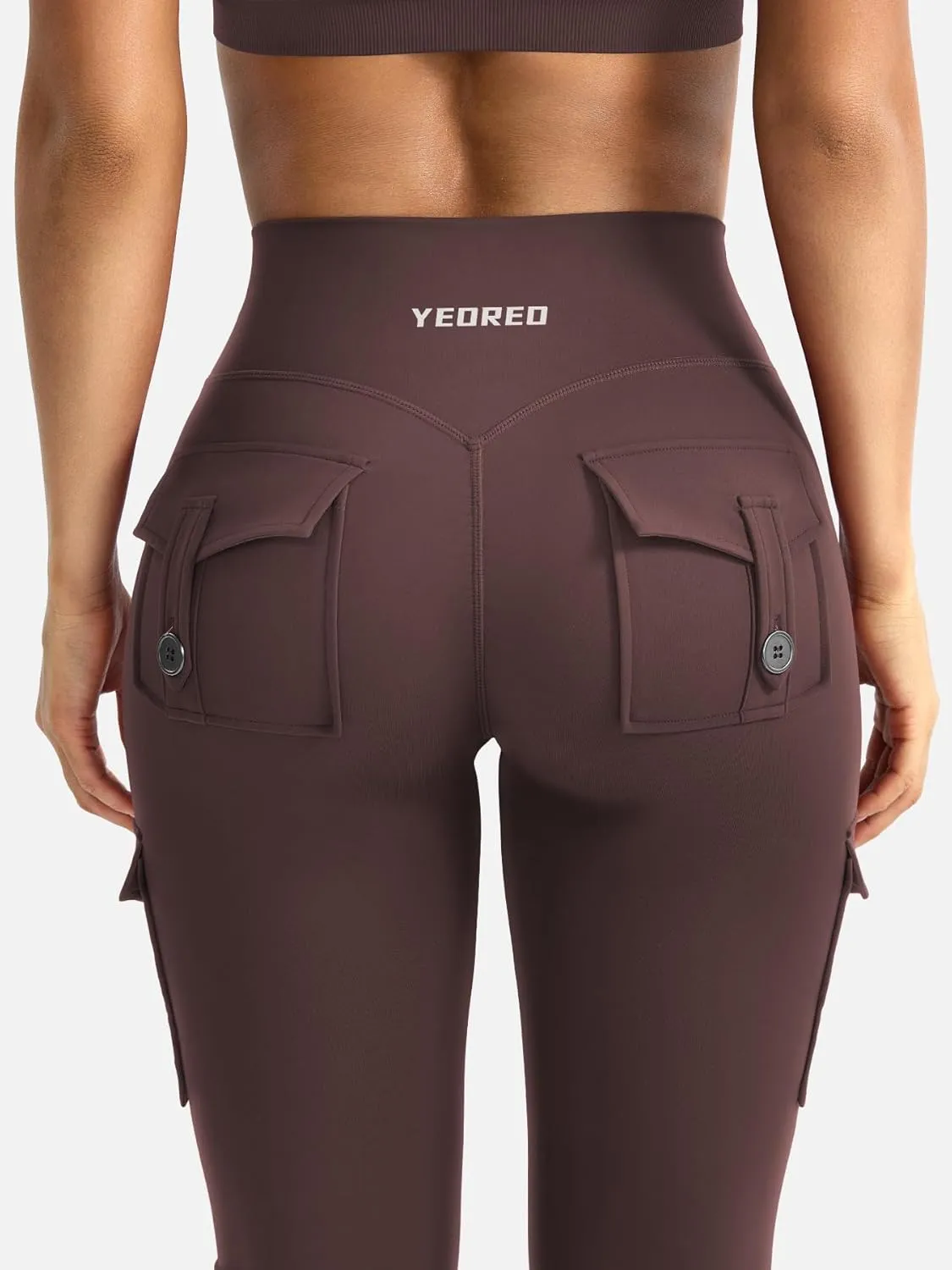 YEOREO CoreFlex Women Workout Flare Leggings with Pockets Hidden Scrunch High Waisted Cargo Gym Yoga No Front Seam Leggings