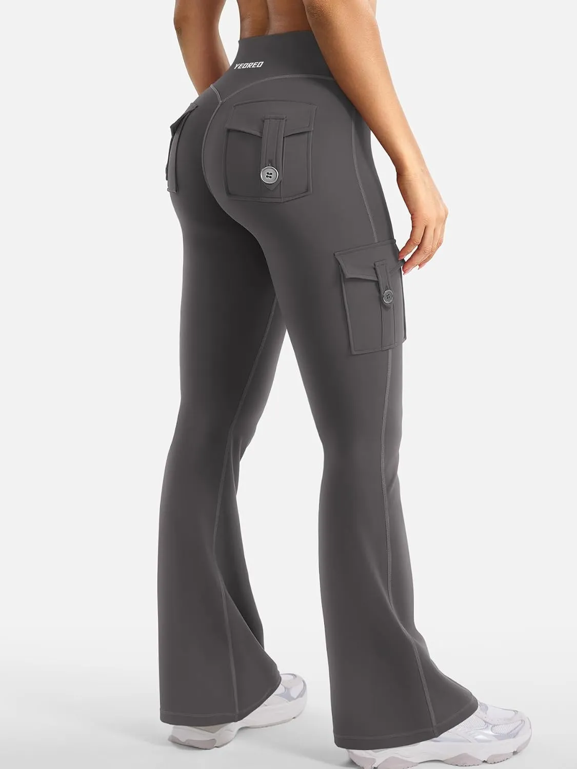 YEOREO CoreFlex Women Workout Flare Leggings with Pockets Hidden Scrunch High Waisted Cargo Gym Yoga No Front Seam Leggings