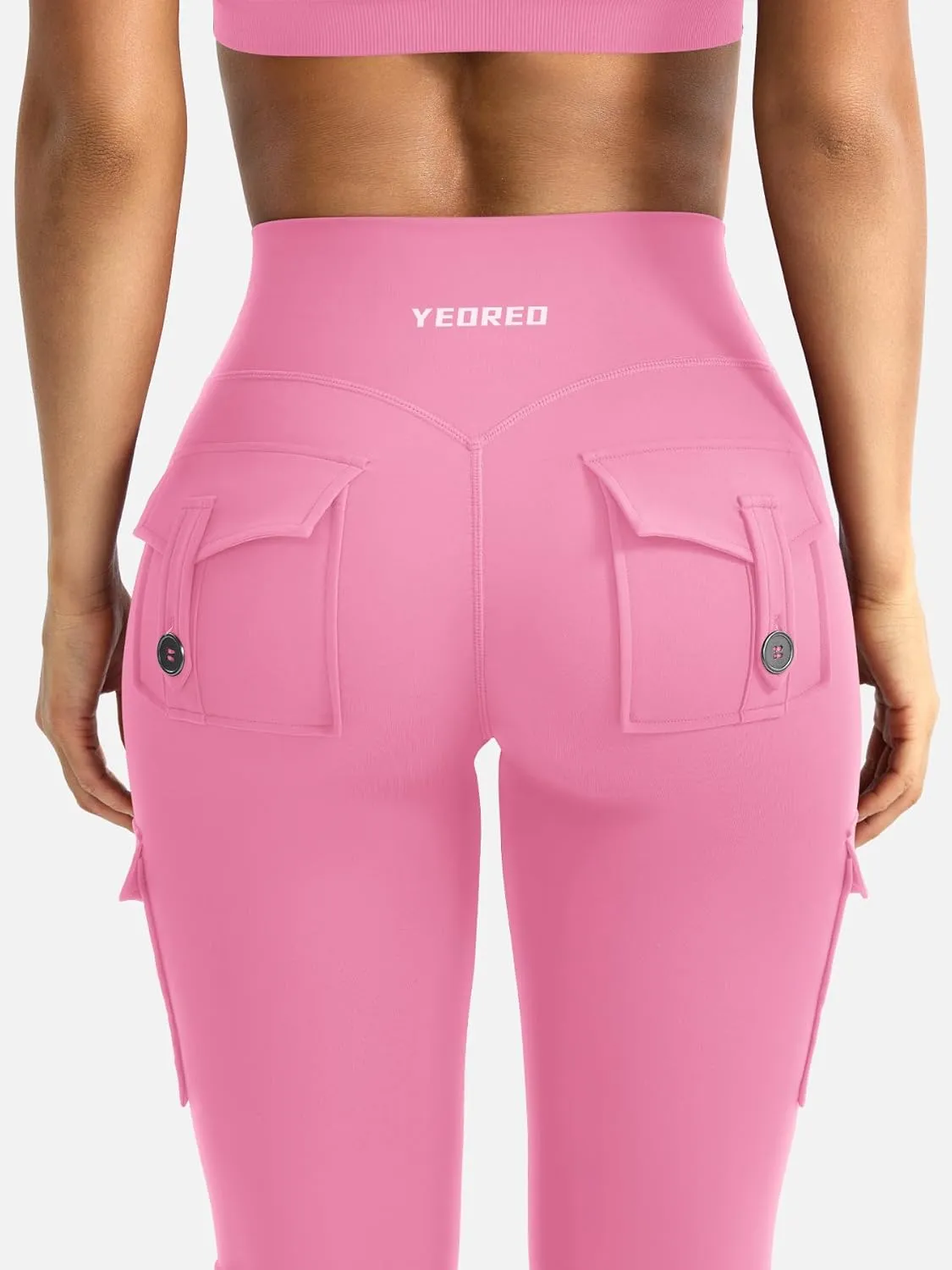 YEOREO CoreFlex Women Workout Flare Leggings with Pockets Hidden Scrunch High Waisted Cargo Gym Yoga No Front Seam Leggings