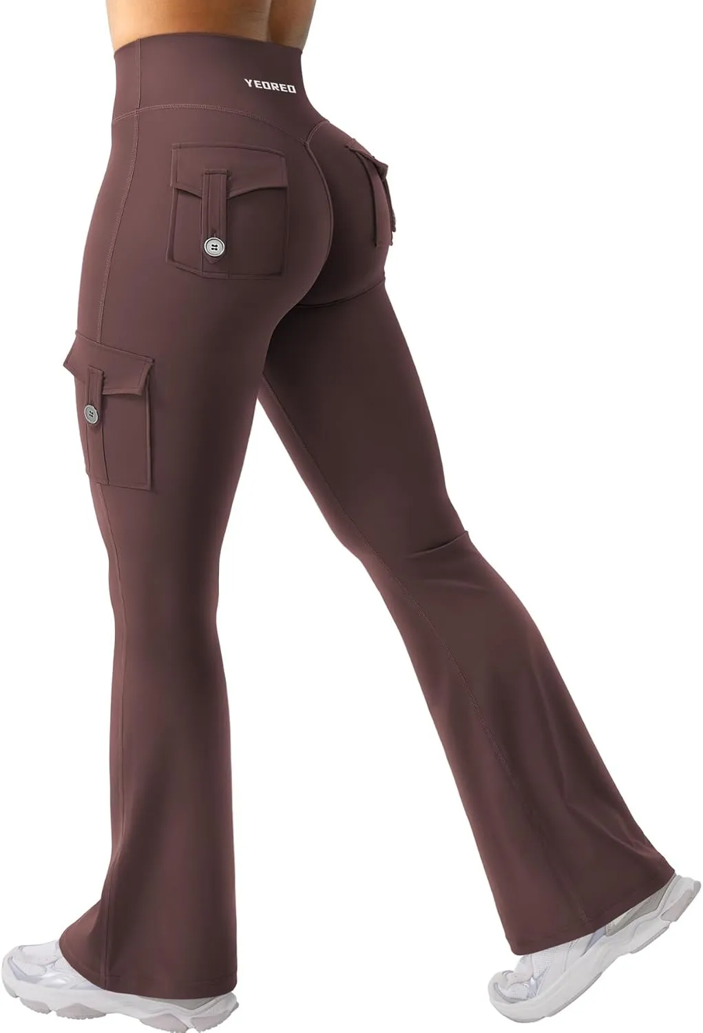 YEOREO CoreFlex Women Workout Flare Leggings with Pockets Hidden Scrunch High Waisted Cargo Gym Yoga No Front Seam Leggings