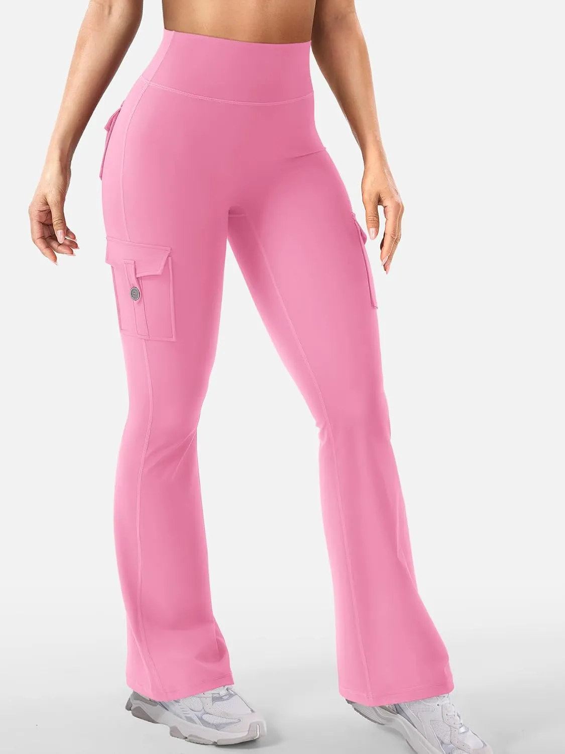 YEOREO CoreFlex Women Workout Flare Leggings with Pockets Hidden Scrunch High Waisted Cargo Gym Yoga No Front Seam Leggings