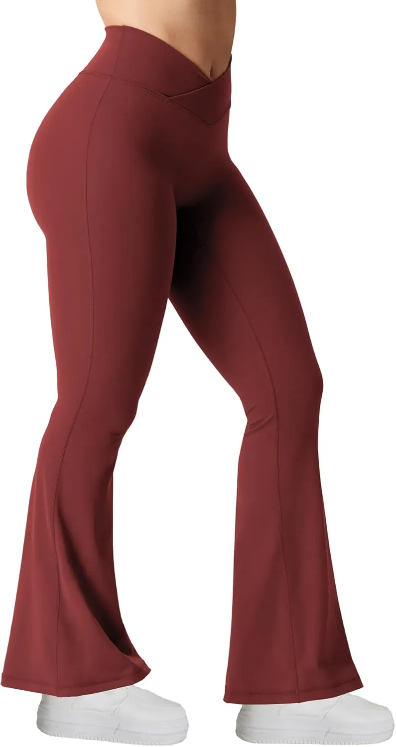 YEOREO Kalie Flare Scrunch Leggings for Women V Cross Waist Bell Bottom Yoga Pants Tummy Control Bootcut Workout Leggings