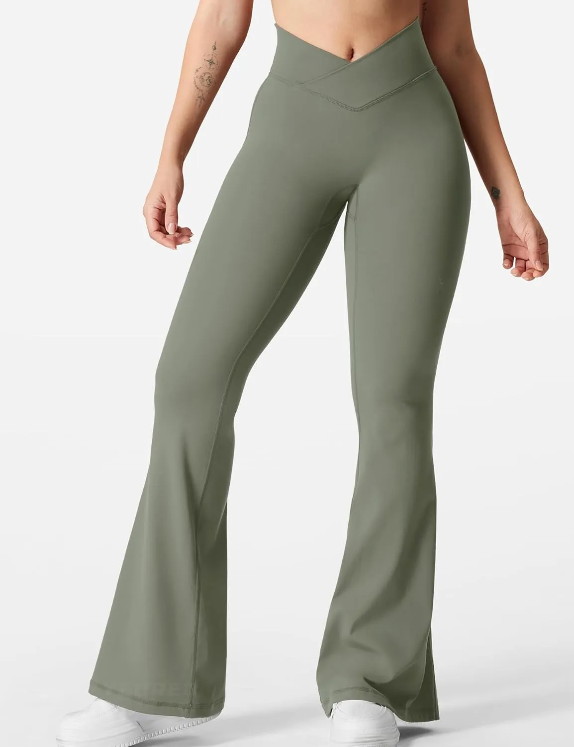 YEOREO Kalie Flare Scrunch Leggings for Women V Cross Waist Bell Bottom Yoga Pants Tummy Control Bootcut Workout Leggings