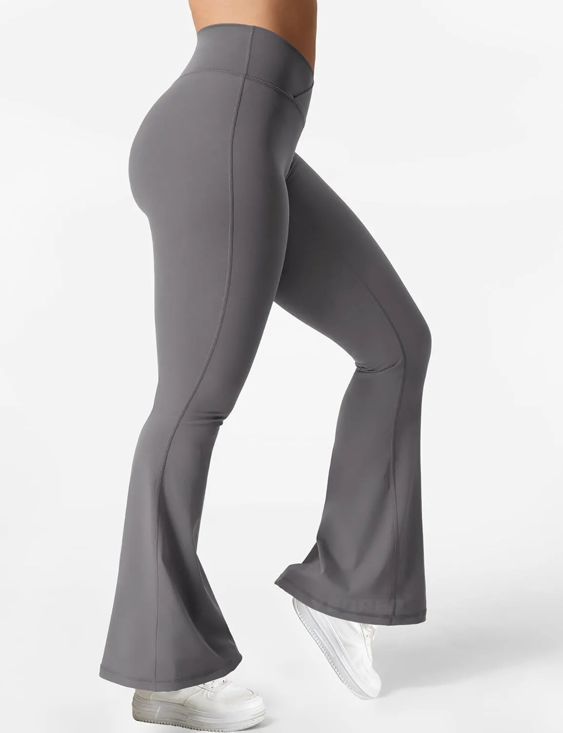 YEOREO Kalie Flare Scrunch Leggings for Women V Cross Waist Bell Bottom Yoga Pants Tummy Control Bootcut Workout Leggings