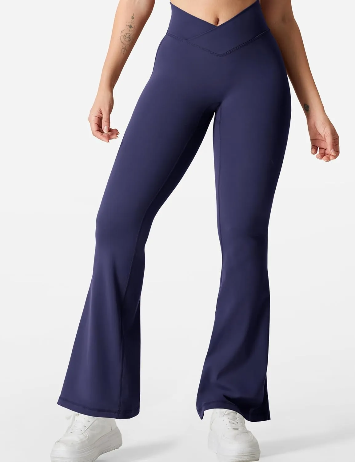YEOREO Kalie Flare Scrunch Leggings for Women V Cross Waist Bell Bottom Yoga Pants Tummy Control Bootcut Workout Leggings