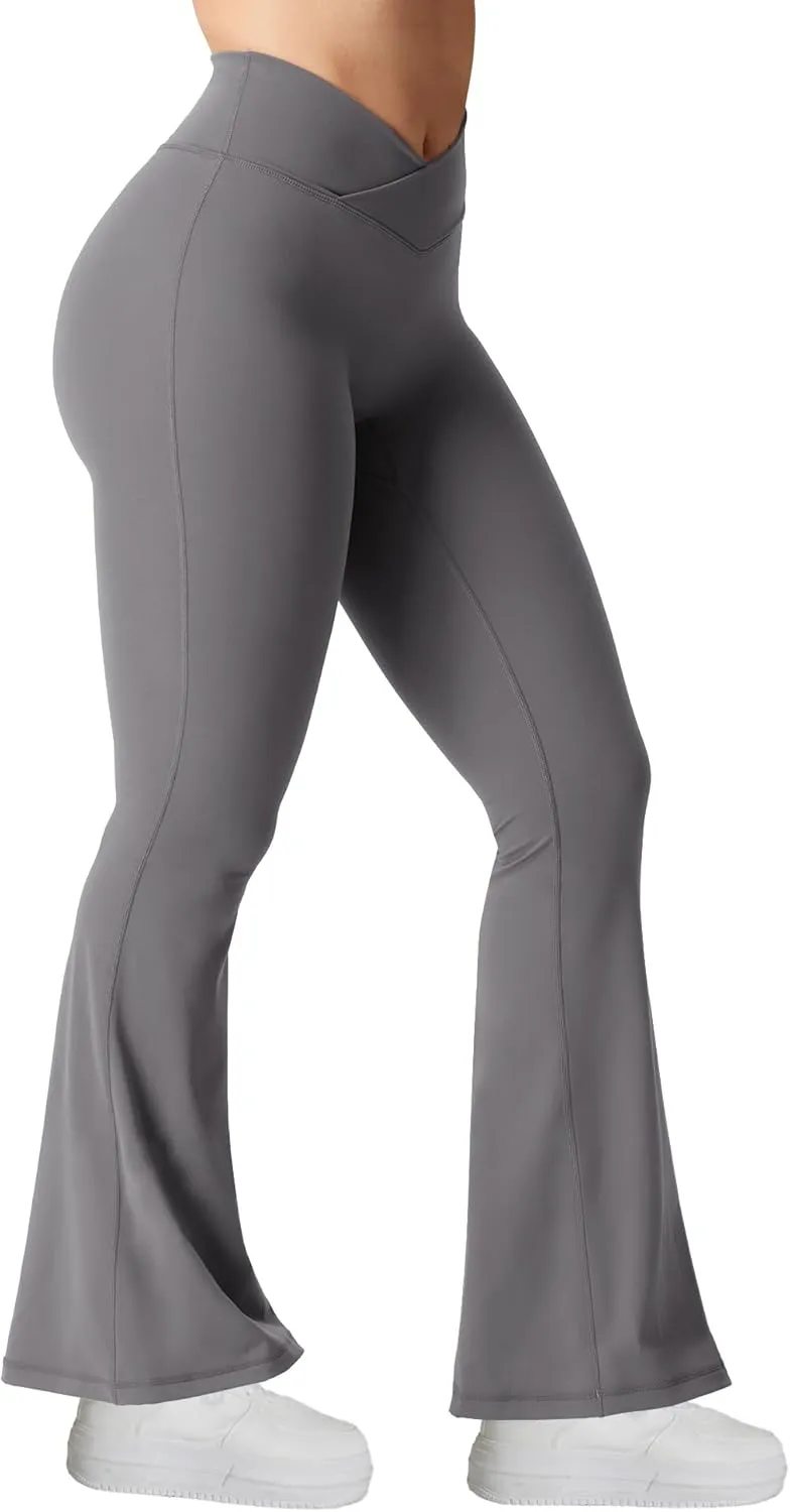 YEOREO Kalie Flare Scrunch Leggings for Women V Cross Waist Bell Bottom Yoga Pants Tummy Control Bootcut Workout Leggings