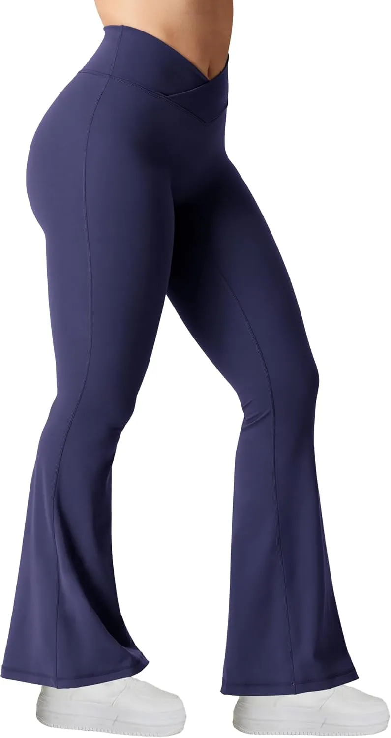 YEOREO Kalie Flare Scrunch Leggings for Women V Cross Waist Bell Bottom Yoga Pants Tummy Control Bootcut Workout Leggings