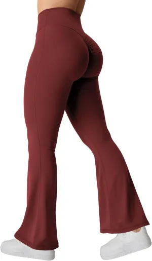YEOREO Kalie Flare Scrunch Leggings for Women V Cross Waist Bell Bottom Yoga Pants Tummy Control Bootcut Workout Leggings
