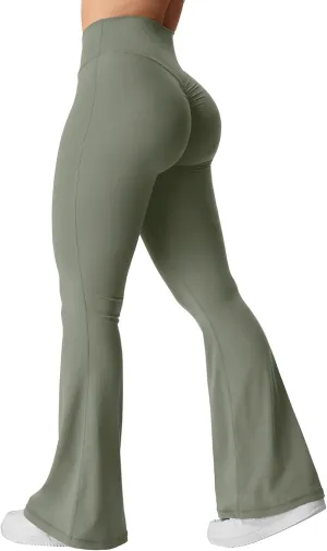YEOREO Kalie Flare Scrunch Leggings for Women V Cross Waist Bell Bottom Yoga Pants Tummy Control Bootcut Workout Leggings