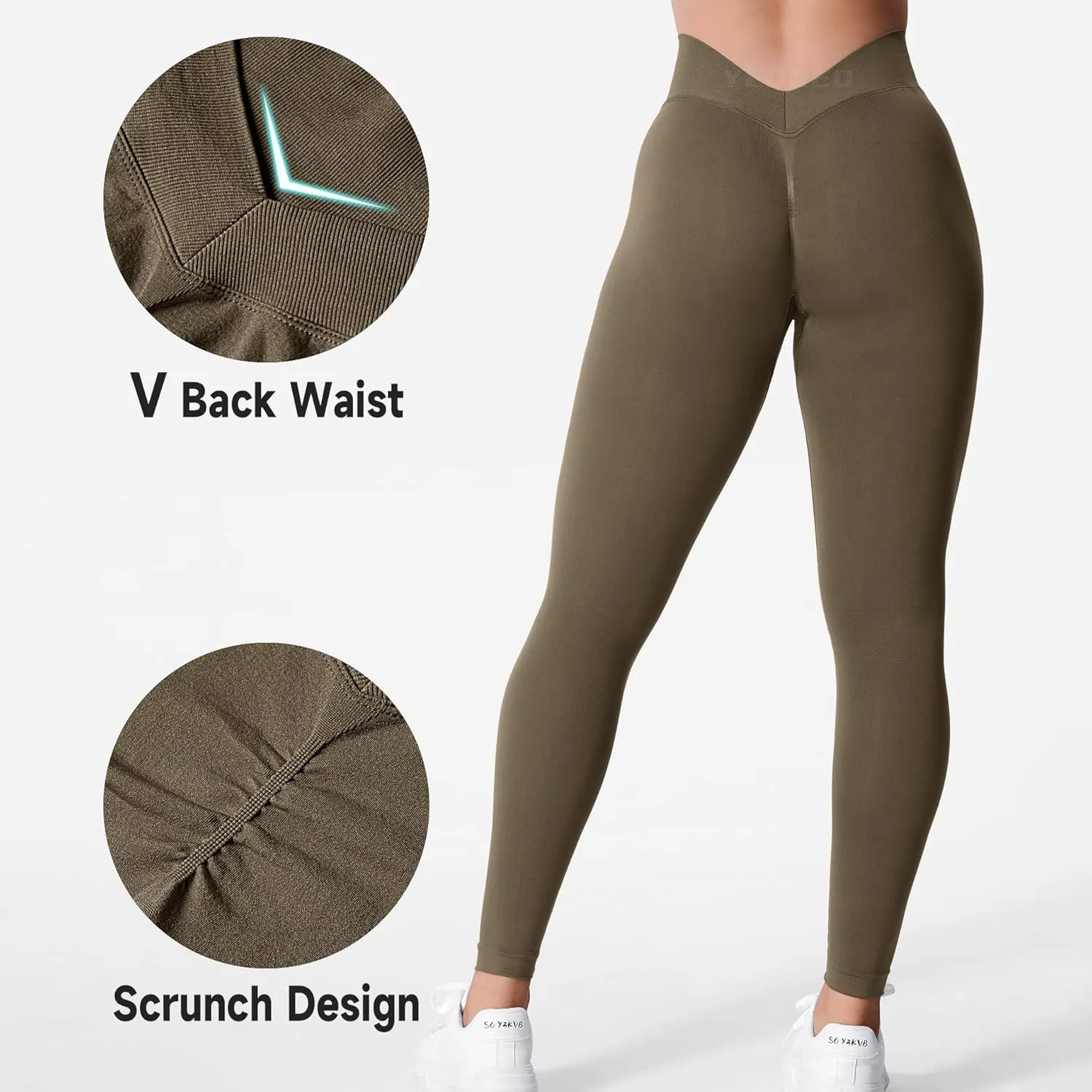 YEOREO Liz Scrunch Workout Leggings for Women High Waisted Butt Lifting V Back Waist Seamless Gym Yoga Leggings