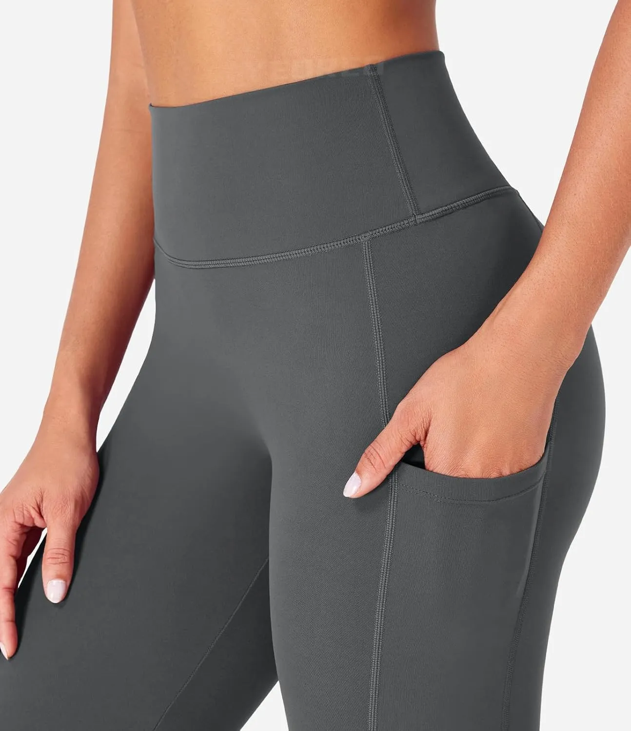 YEOREO Women Mini Flare Split Hem Leggings with Pockets Tummy Control Workout Leggings Anilnia Hidden Scrunch Gym Yoga Pants
