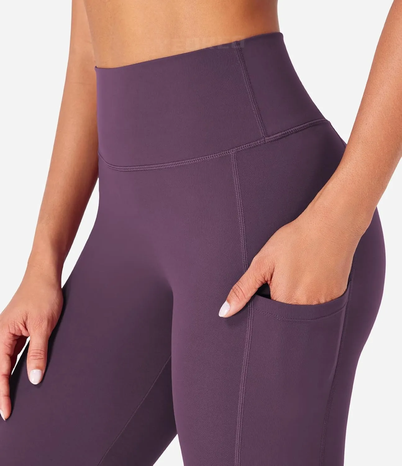 YEOREO Women Mini Flare Split Hem Leggings with Pockets Tummy Control Workout Leggings Anilnia Hidden Scrunch Gym Yoga Pants