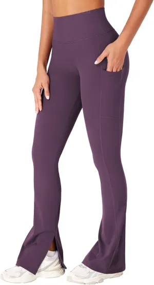 YEOREO Women Mini Flare Split Hem Leggings with Pockets Tummy Control Workout Leggings Anilnia Hidden Scrunch Gym Yoga Pants