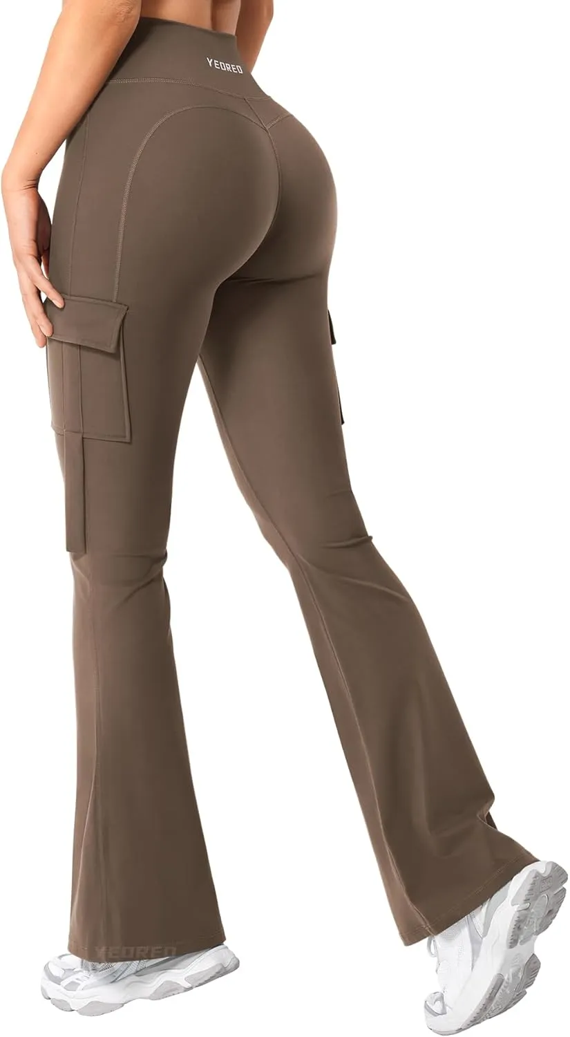 YEOREO Workout Flare Leggings with Pockets for Women Byenda Scrunch Butt Lifting Leggings Women No Front Seam Yoga Pants