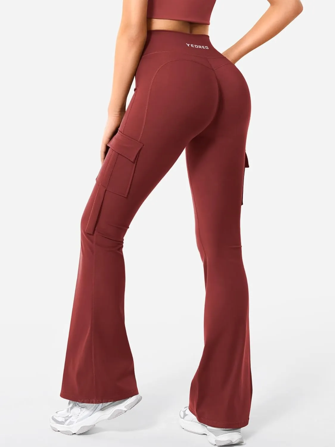 YEOREO Workout Flare Leggings with Pockets for Women Byenda Scrunch Butt Lifting Leggings Women No Front Seam Yoga Pants