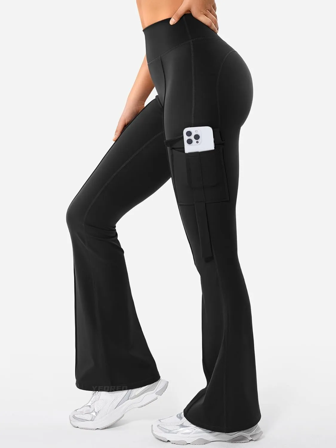 YEOREO Workout Flare Leggings with Pockets for Women Byenda Scrunch Butt Lifting Leggings Women No Front Seam Yoga Pants