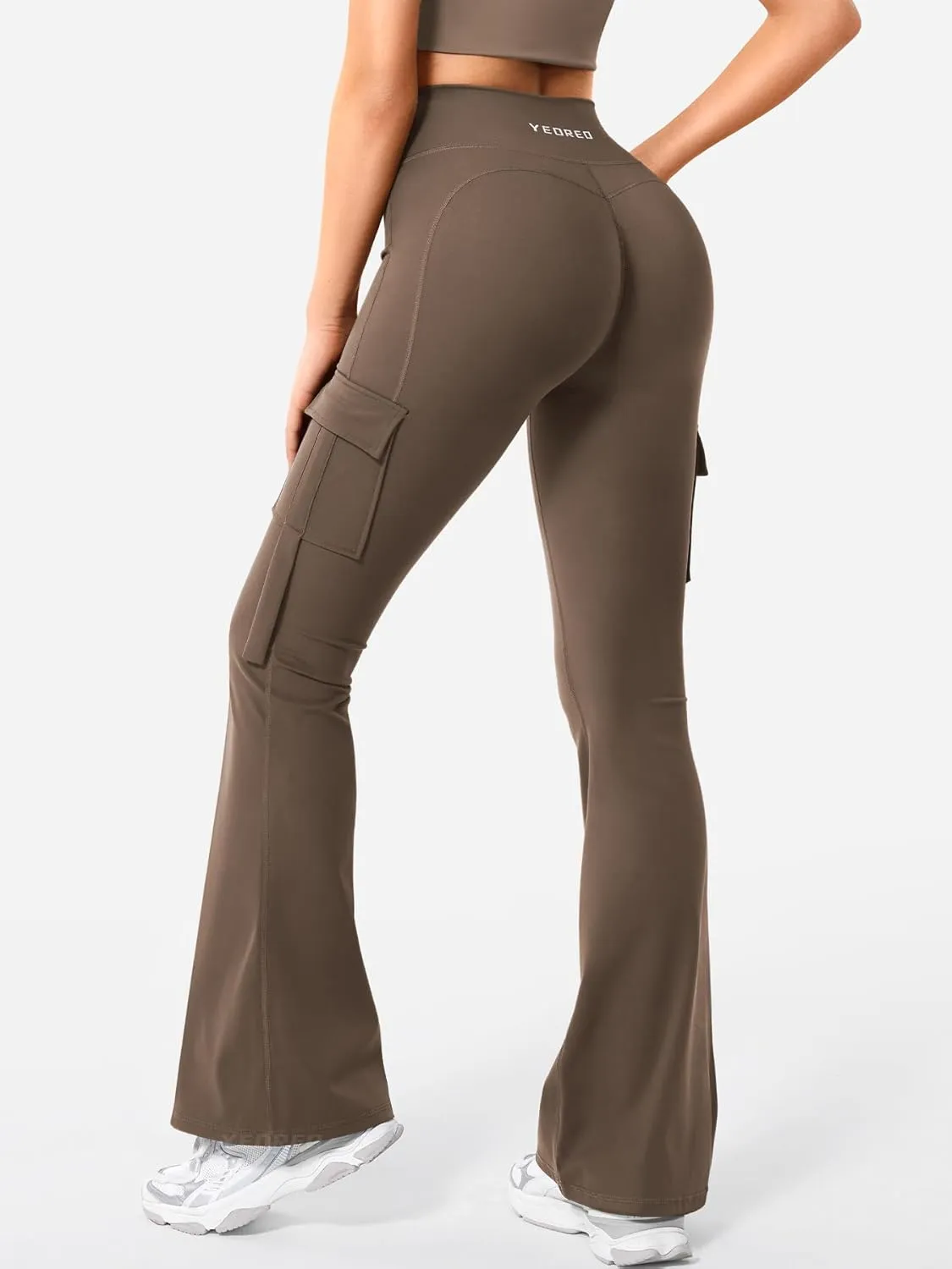 YEOREO Workout Flare Leggings with Pockets for Women Byenda Scrunch Butt Lifting Leggings Women No Front Seam Yoga Pants