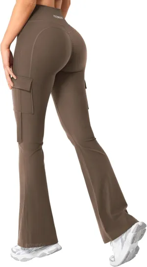 YEOREO Workout Flare Leggings with Pockets for Women Byenda Scrunch Butt Lifting Leggings Women No Front Seam Yoga Pants