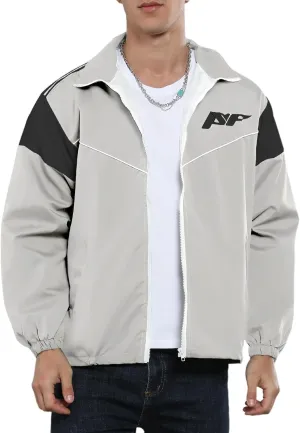 Yimoon Men's Lightweight Windbreaker Jacket Casual Zip Up Outdoor Varsity Jacket Patchwork Vintage Y2K Outerwear