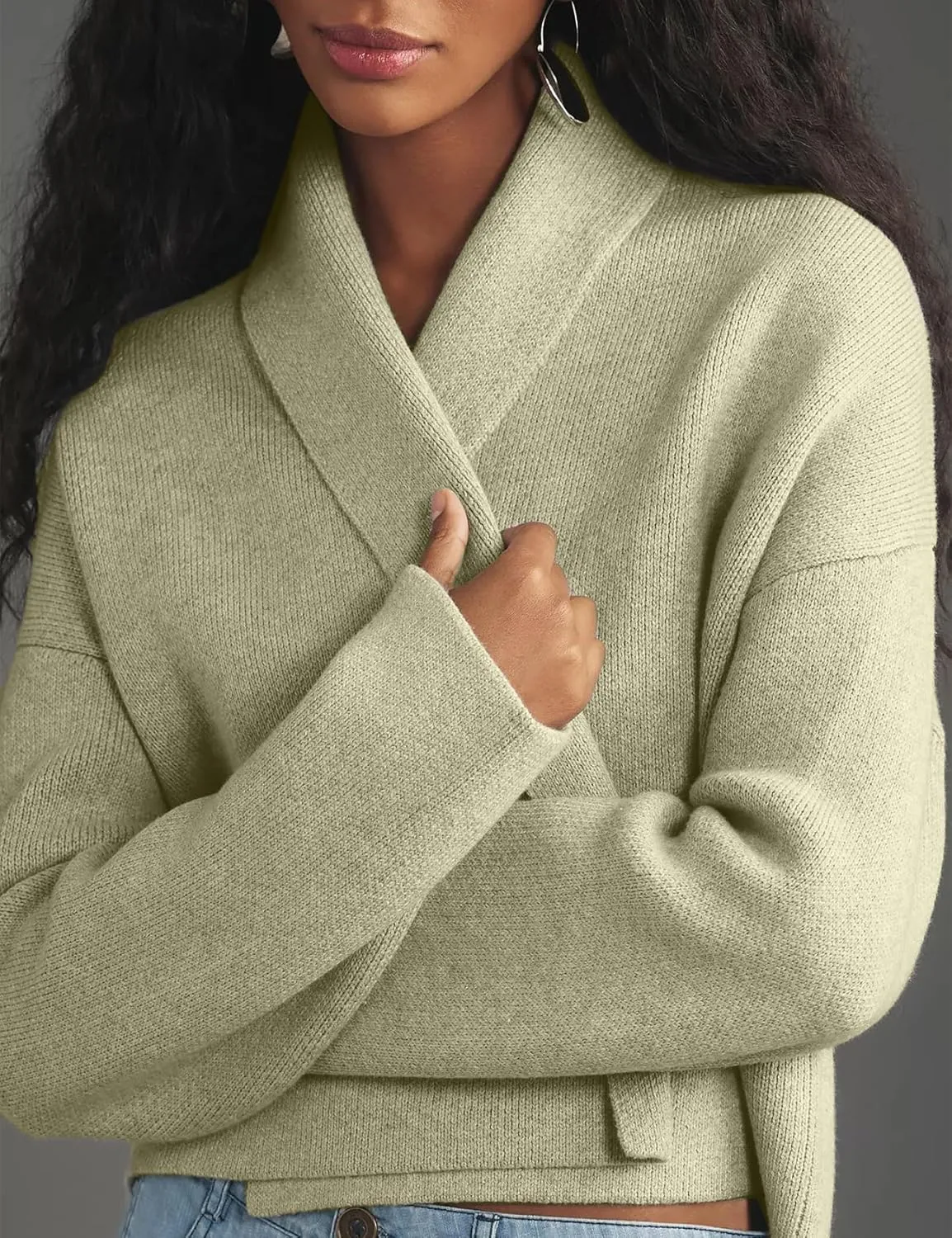 Yimoon Women's Cropped Cardigan Sweater Oversized Lapel Chunky Knit Coatigan Long Sleeve Open Front Sweater