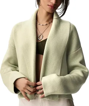 Yimoon Women's Cropped Cardigan Sweater Oversized Lapel Chunky Knit Coatigan Long Sleeve Open Front Sweater