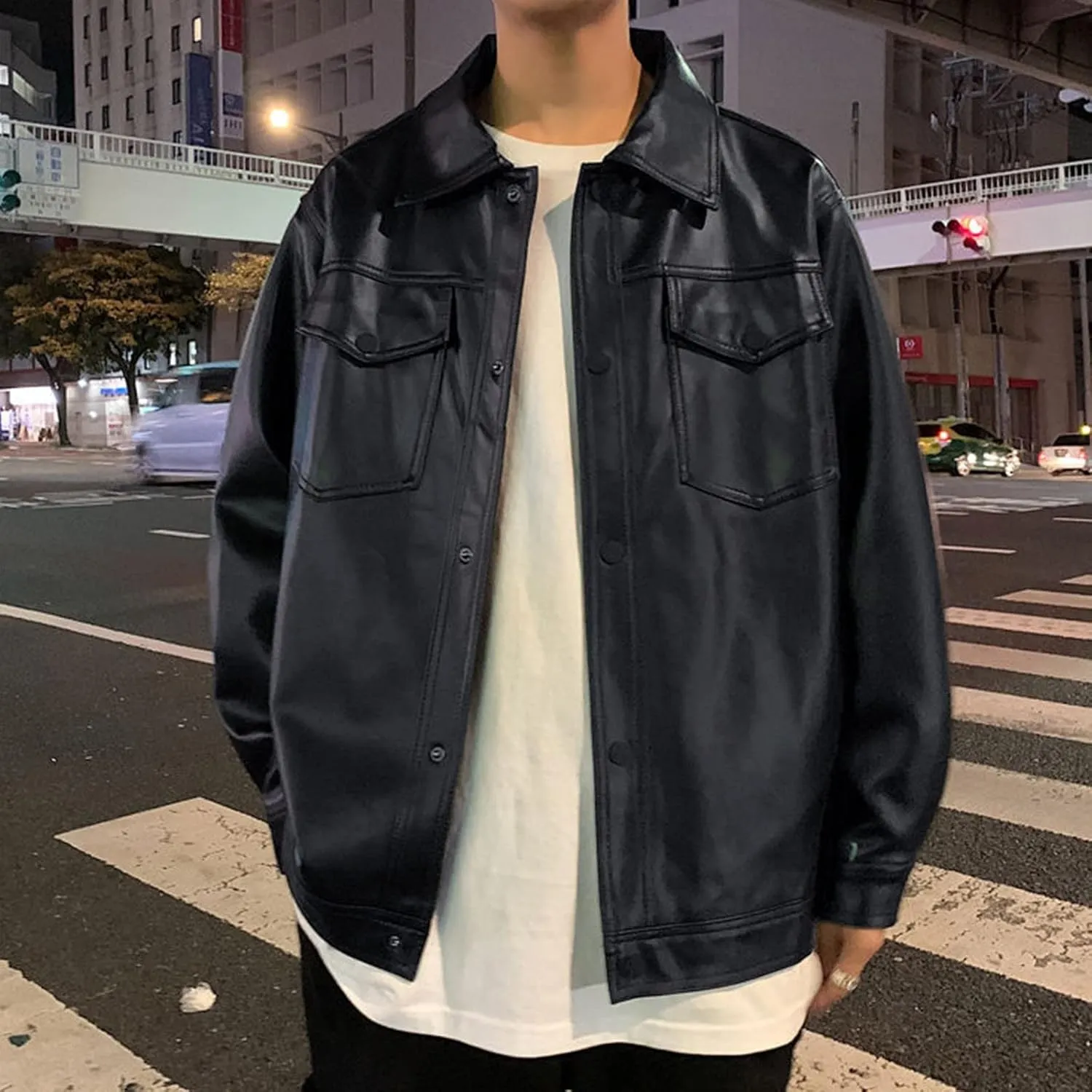 Ymosrh Mens Jacket Autumn and Winter Leather Jacket Men's Trend Loose Jacket Coats Jackets