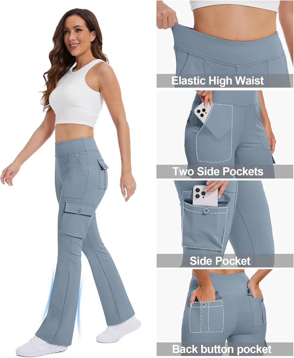 Yoga Flare Leggings for Women High Waisted Yoga Casual Pants Workout Leggings Cargo with 6 Pockets Bootcut Pants