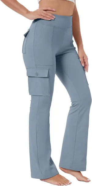 Yoga Flare Leggings for Women High Waisted Yoga Casual Pants Workout Leggings Cargo with 6 Pockets Bootcut Pants
