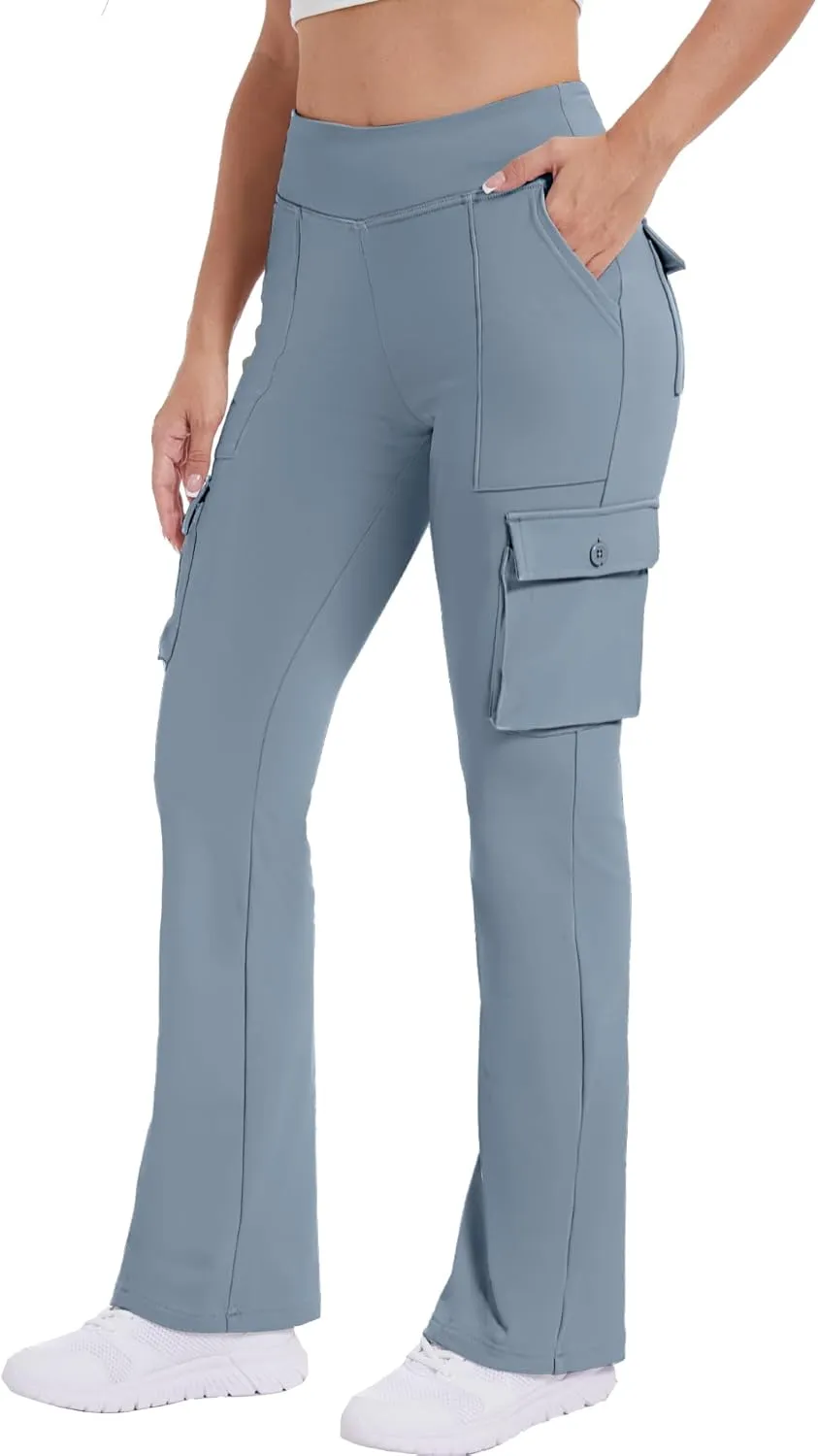 Yoga Flare Leggings for Women High Waisted Yoga Casual Pants Workout Leggings Cargo with 6 Pockets Bootcut Pants
