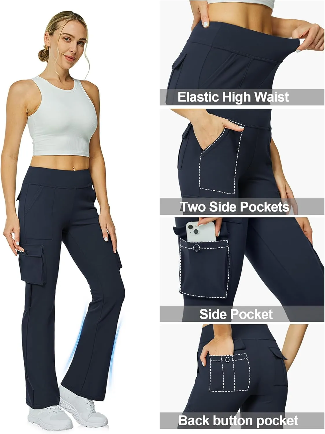 Yoga Flare Leggings for Women High Waisted Yoga Casual Pants Workout Leggings Cargo with 6 Pockets Bootcut Pants