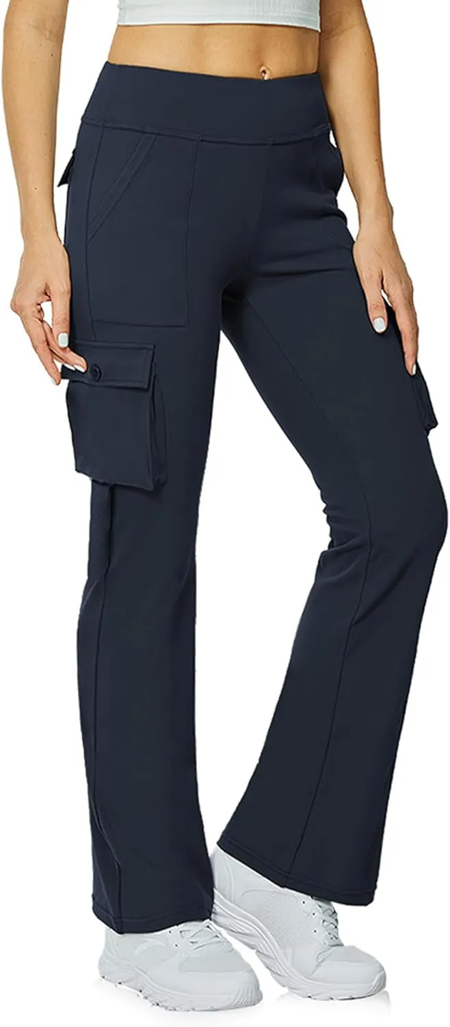 Yoga Flare Leggings for Women High Waisted Yoga Casual Pants Workout Leggings Cargo with 6 Pockets Bootcut Pants