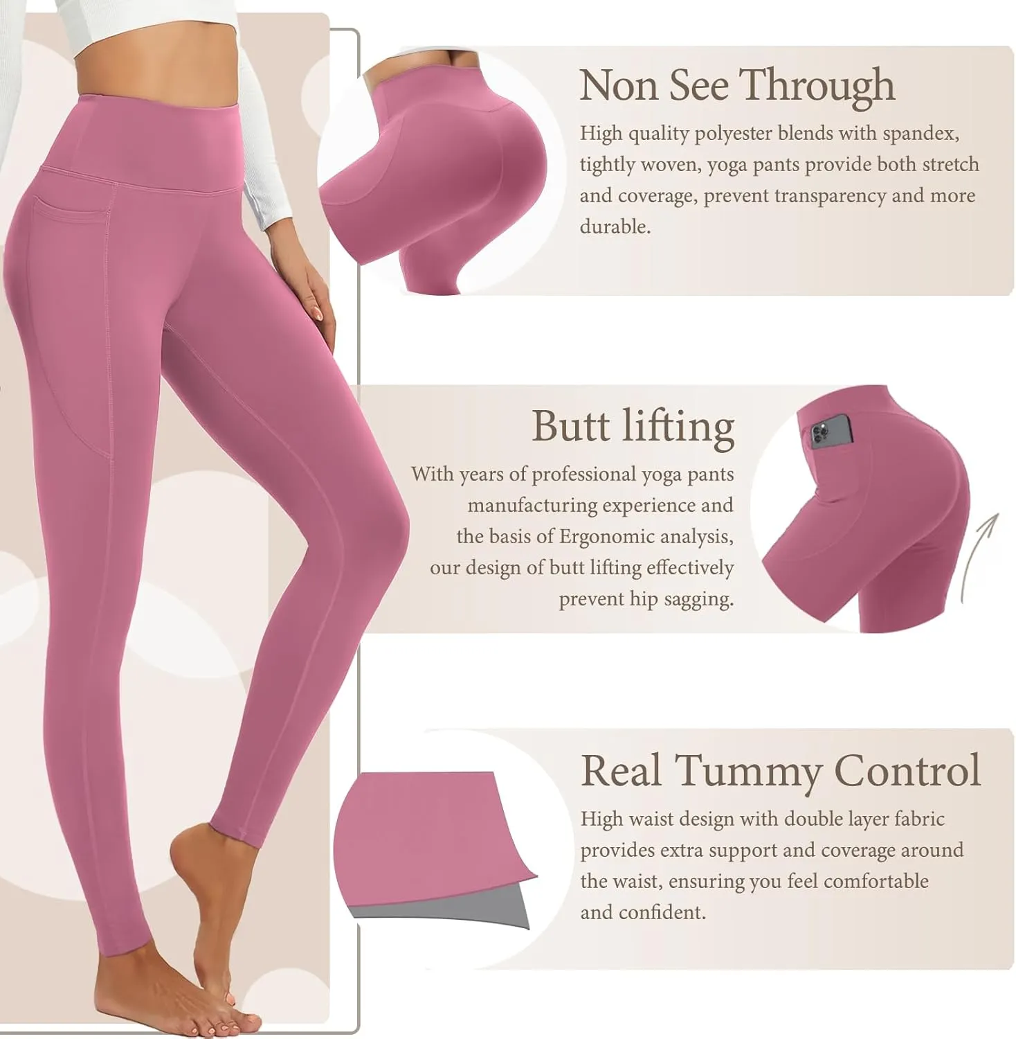 Yoga Pants Women Tummy Control Leggings for Women Active Gym Pants High Waisted Workout Leggings with Pockets
