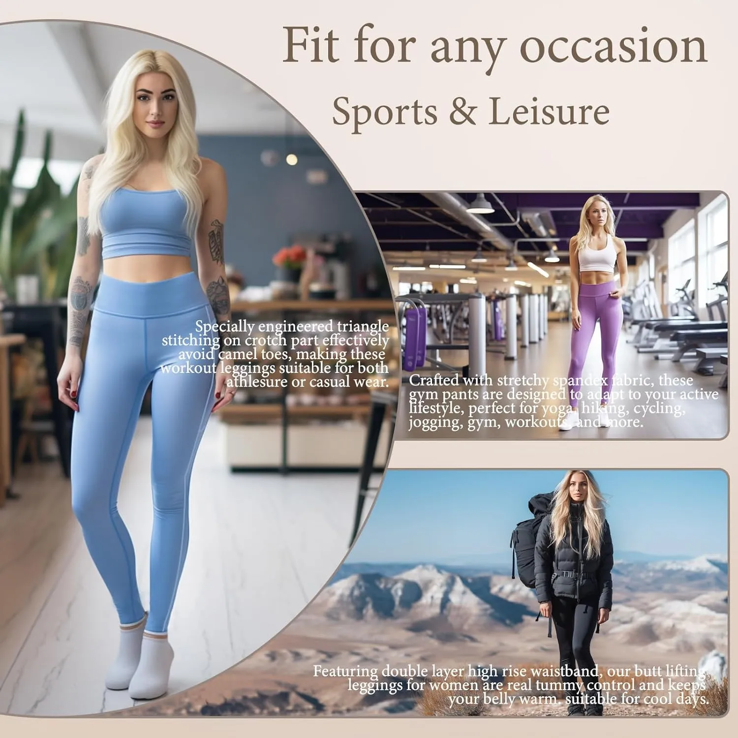 Yoga Pants Women Tummy Control Leggings for Women Active Gym Pants High Waisted Workout Leggings with Pockets