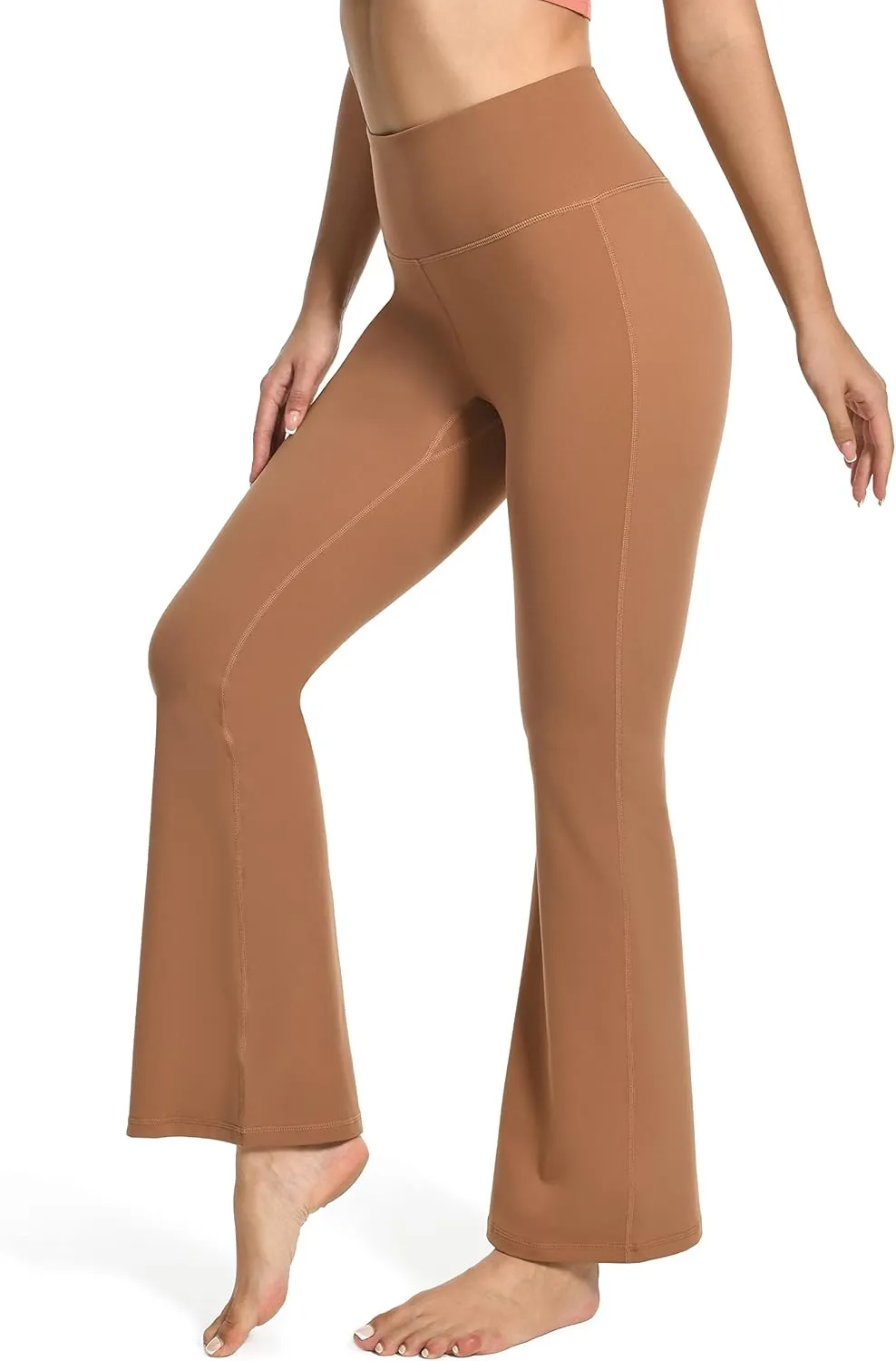 YUNOGA Women's High Waist Flared Leggings, 30"/32" Bootcut Casual Yoga Pants, Tummy Control Bell Bottom Leggings with Pockets