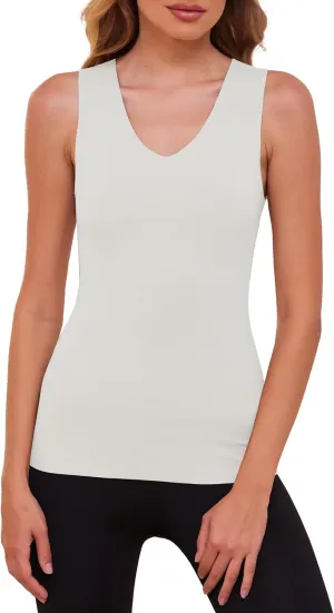 YYA V Neck Basic Tank Tops for Women Thermal Vest Winter Warm Tank-Top Sleeveless Undershirts, S-XXL