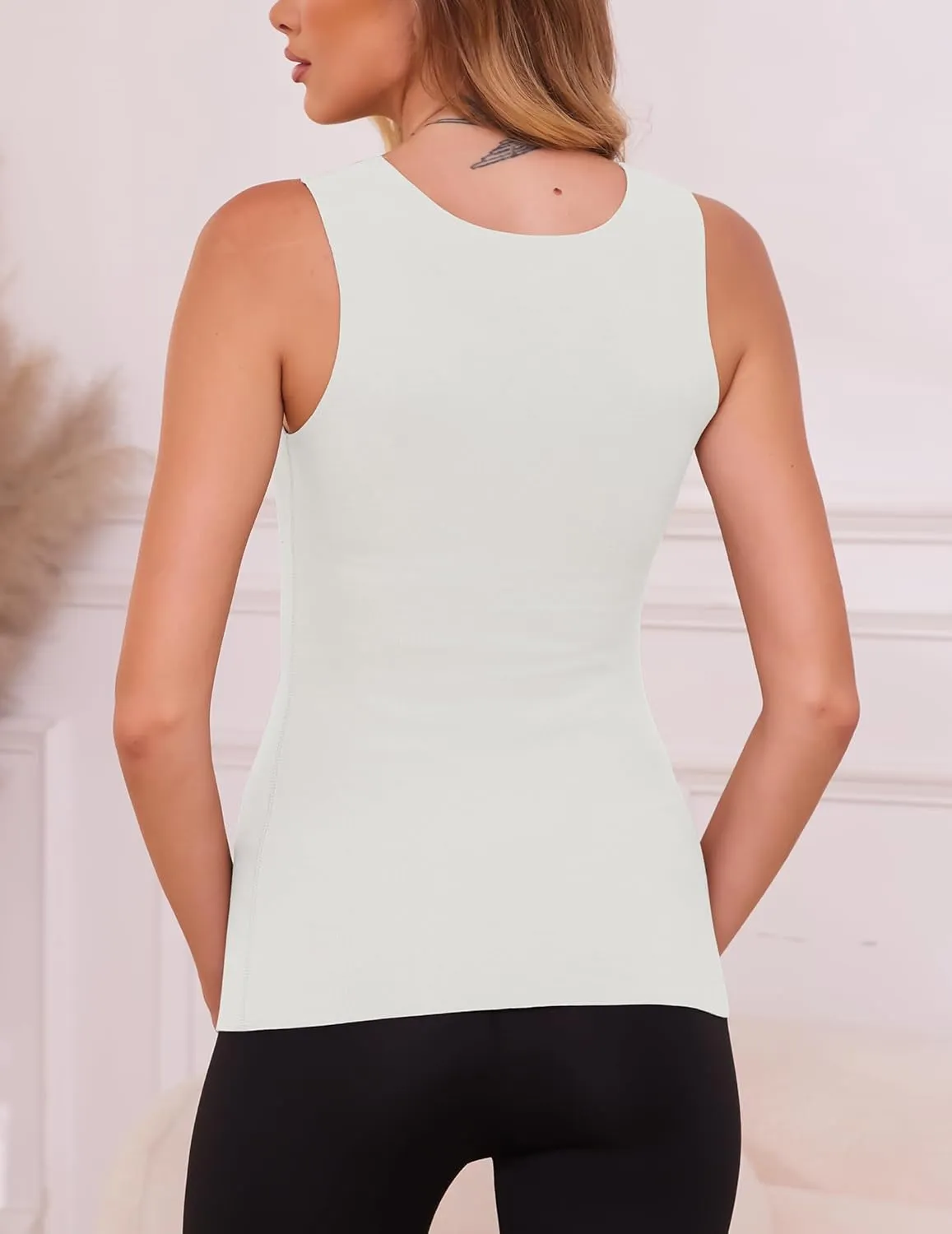 YYA V Neck Basic Tank Tops for Women Thermal Vest Winter Warm Tank-Top Sleeveless Undershirts, S-XXL