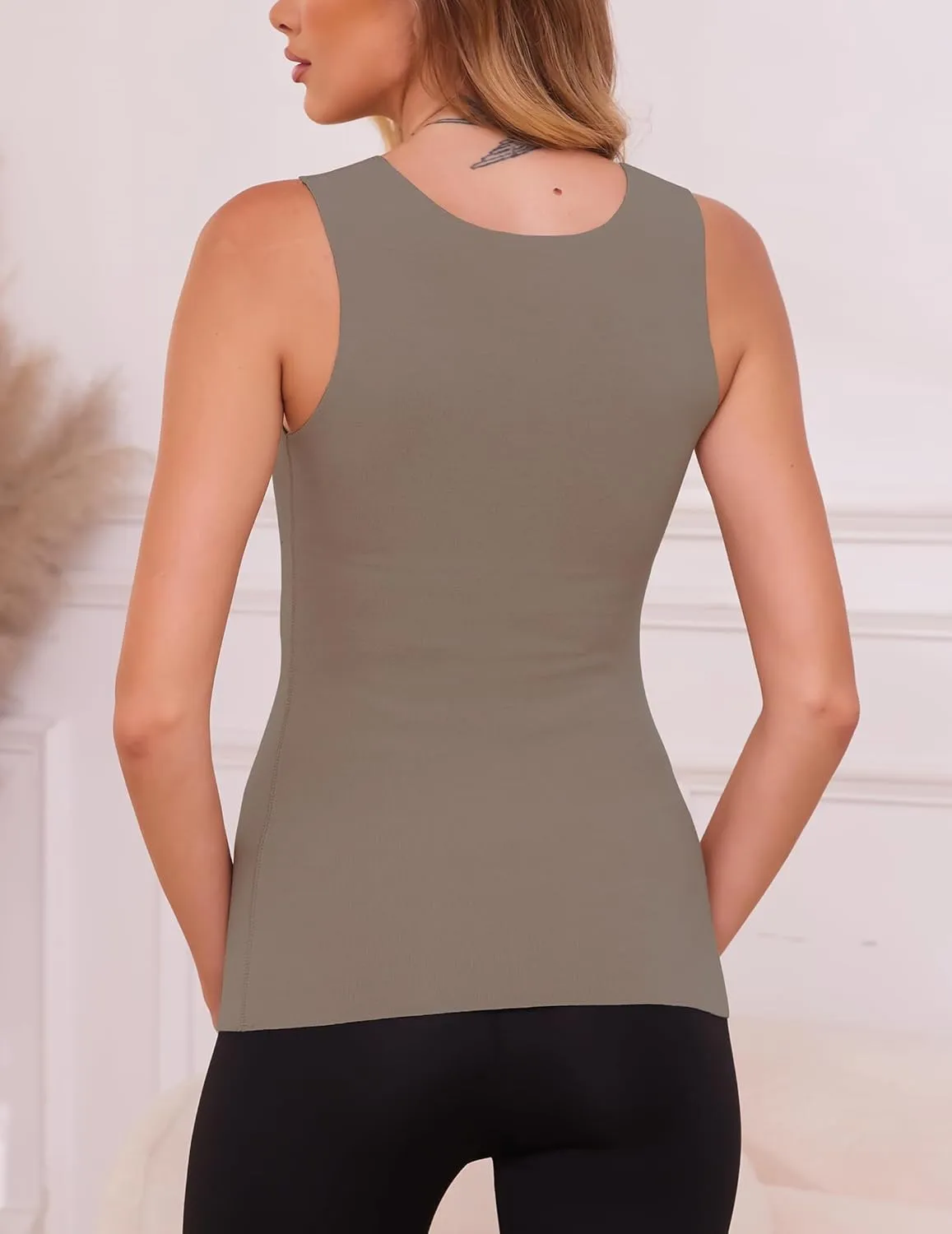 YYA V Neck Basic Tank Tops for Women Thermal Vest Winter Warm Tank-Top Sleeveless Undershirts, S-XXL