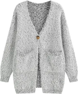 ZAFUL Womens Open Front Fuzzy Cardigan Sweaters Long Sleeve Oversized Loose Knit Sweater with Pockets
