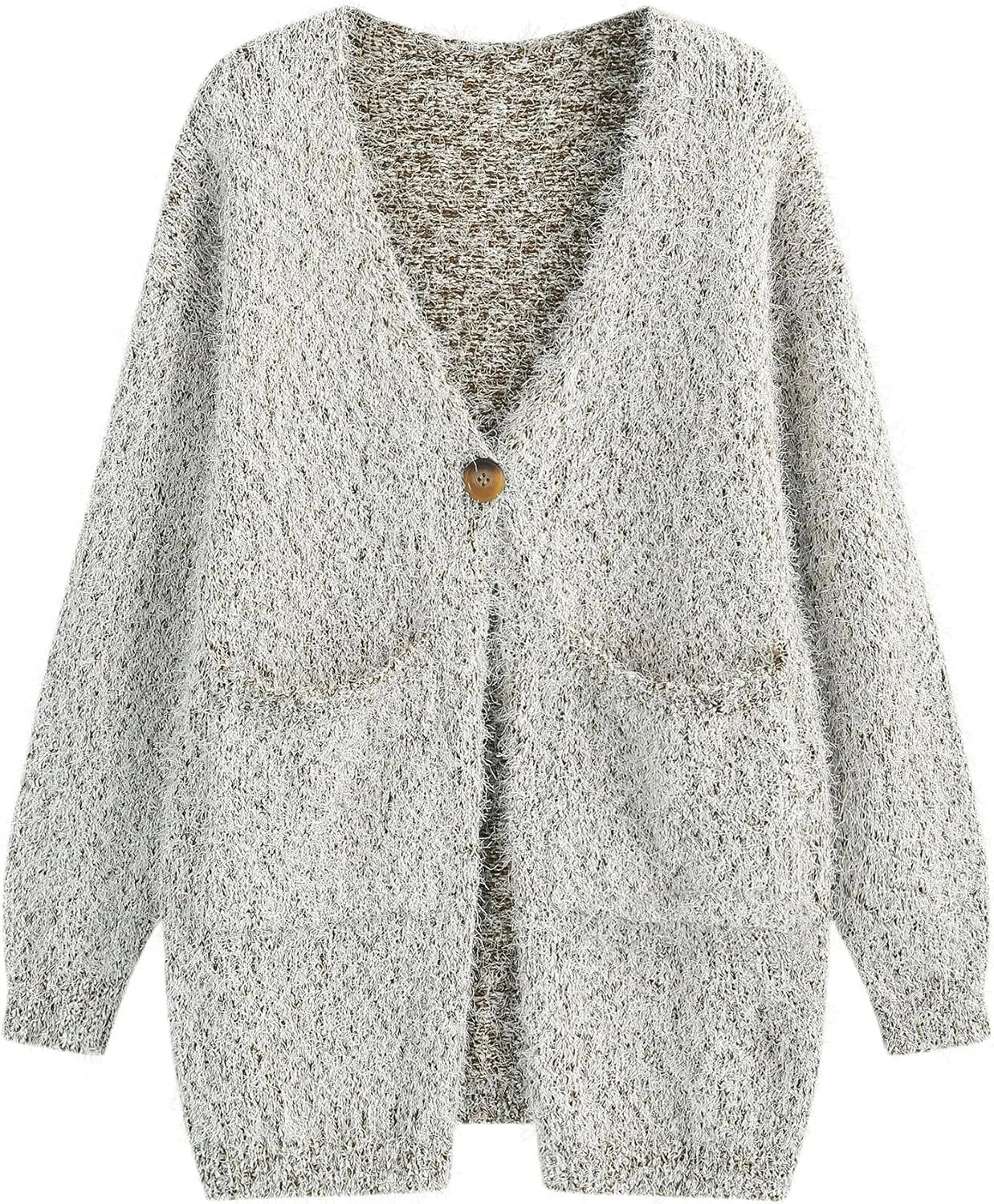 ZAFUL Womens Open Front Fuzzy Cardigan Sweaters Long Sleeve Oversized Loose Knit Sweater with Pockets