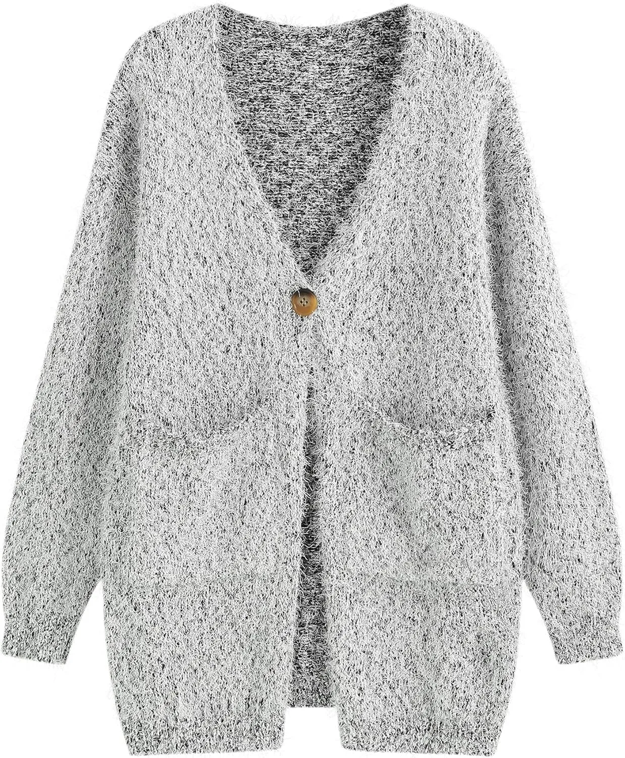 ZAFUL Womens Open Front Fuzzy Cardigan Sweaters Long Sleeve Oversized Loose Knit Sweater with Pockets