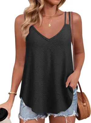 Zeagoo Flowy Tank Tops for Women Spaghetti Strap Eyelet Embroidery Loose Fit V Neck Sleeveless Casual Summer Tank Tops