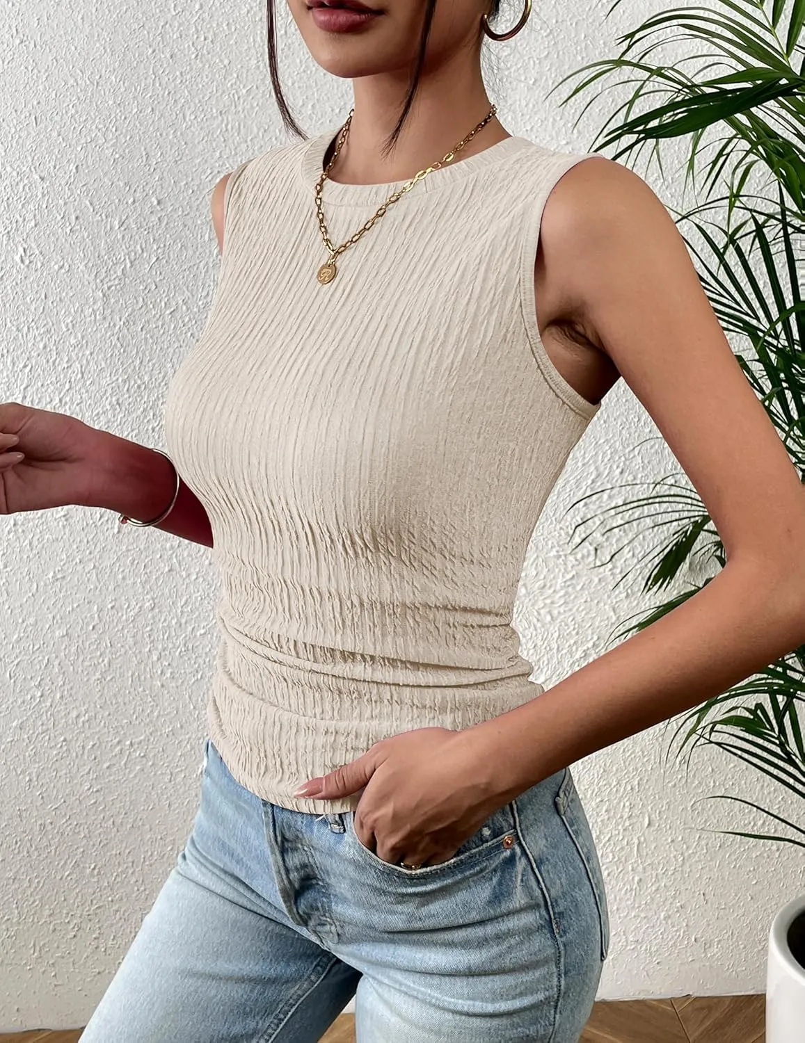 Zeagoo Women's High Neck Tank Top 2025 Summer Casual Ribbed Knit Slim Fitted Basic Textured Sleeveless Shirts