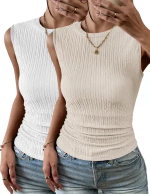 Zeagoo Women's High Neck Tank Top 2025 Summer Casual Ribbed Knit Slim Fitted Basic Textured Sleeveless Shirts
