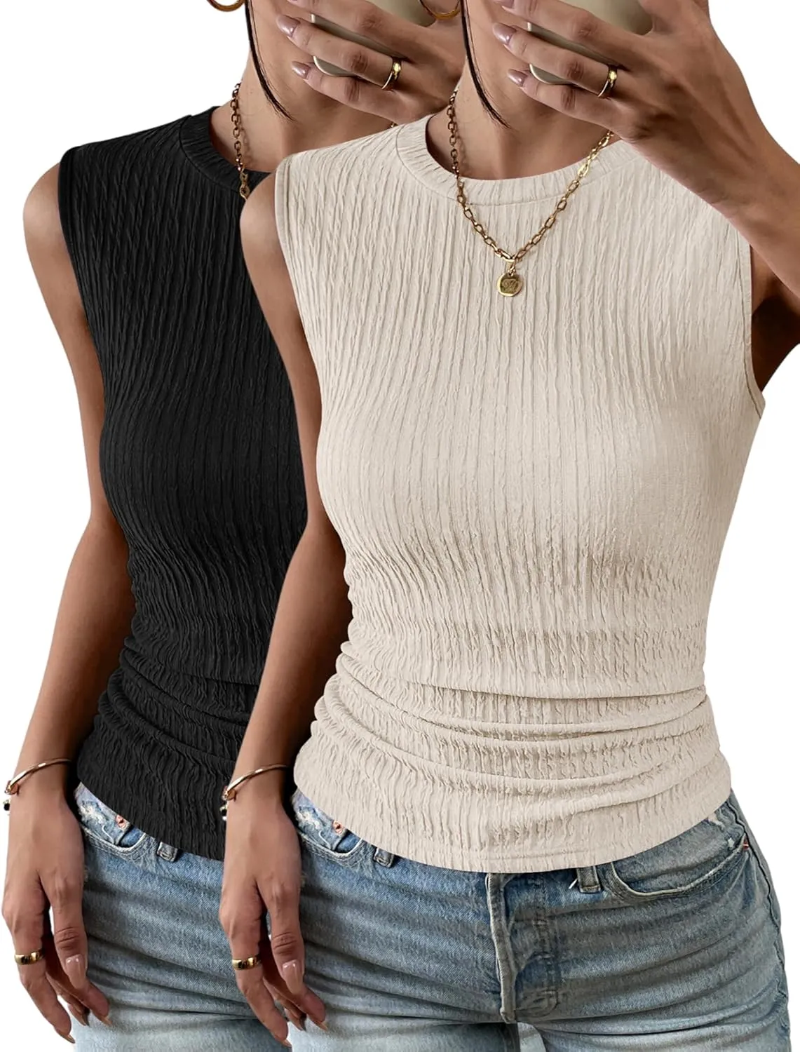 Zeagoo Women's High Neck Tank Top 2025 Summer Casual Ribbed Knit Slim Fitted Basic Textured Sleeveless Shirts