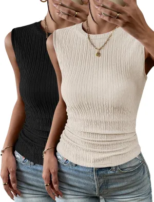 Zeagoo Women's High Neck Tank Top 2025 Summer Casual Ribbed Knit Slim Fitted Basic Textured Sleeveless Shirts